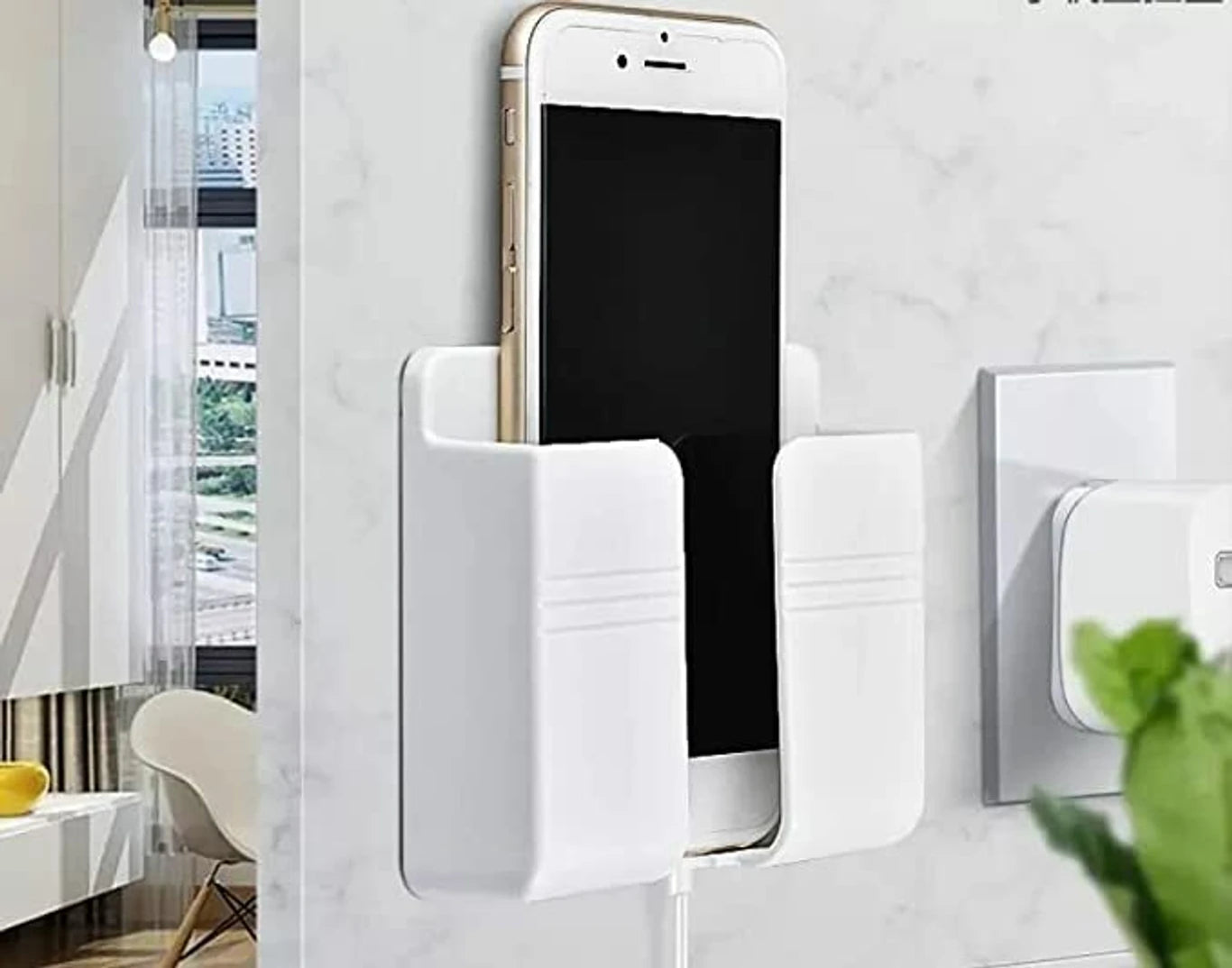 Mobile Wall Stand - Phone Charger Mount Holder (White)